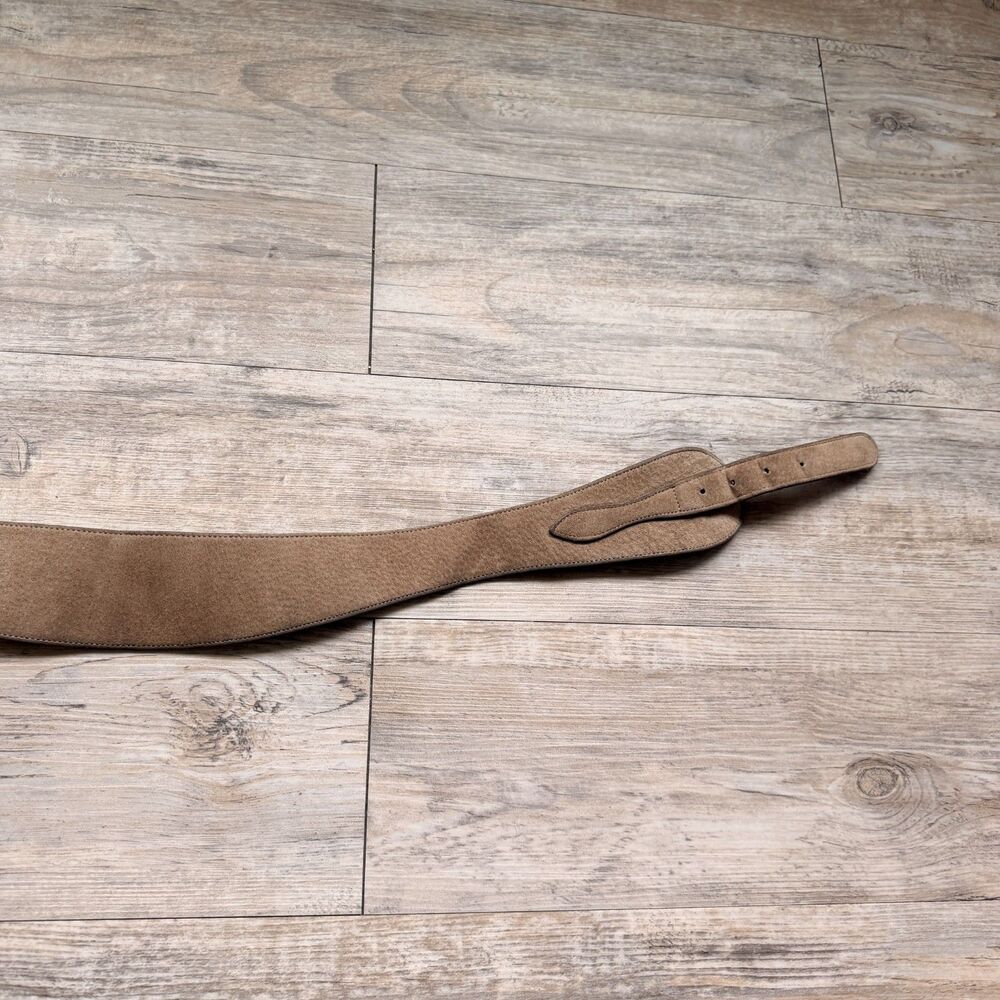 Vintage Wide Suede Waist Belt Tan Leather Statement Belt Buckle Medium Western - Picture 3 of 9